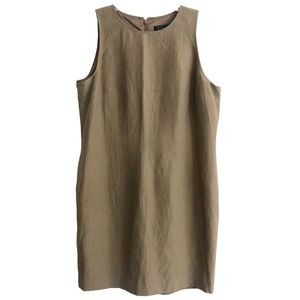 Finity Studio Olive Brown Sleeveless Silk Linen Sheath Dress 14